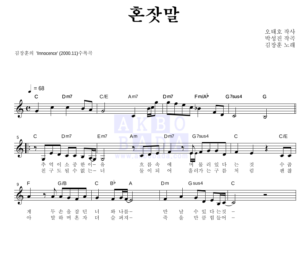 혼잣말 멜로디 악보 미리보기