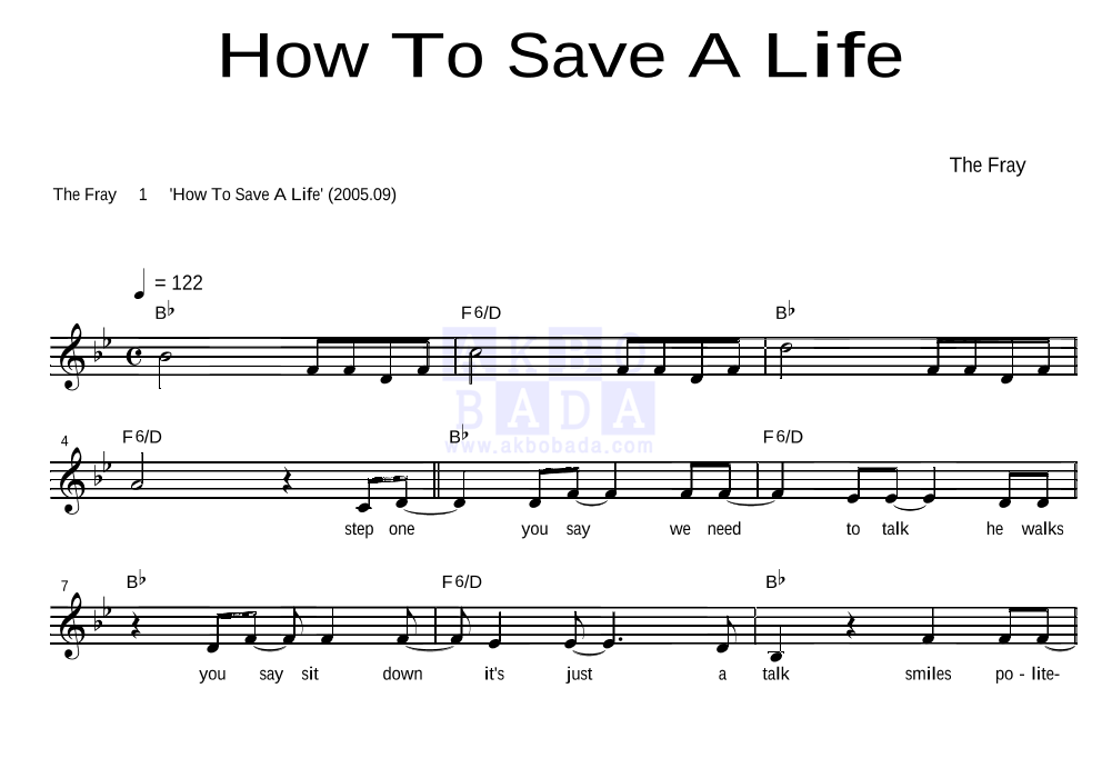 How To Save A Life 멜로디 악보 미리보기