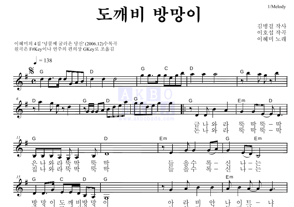 도깨비 방망이 멜로디 악보 미리보기