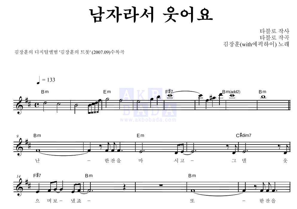 남자라서 웃어요 멜로디 악보 미리보기