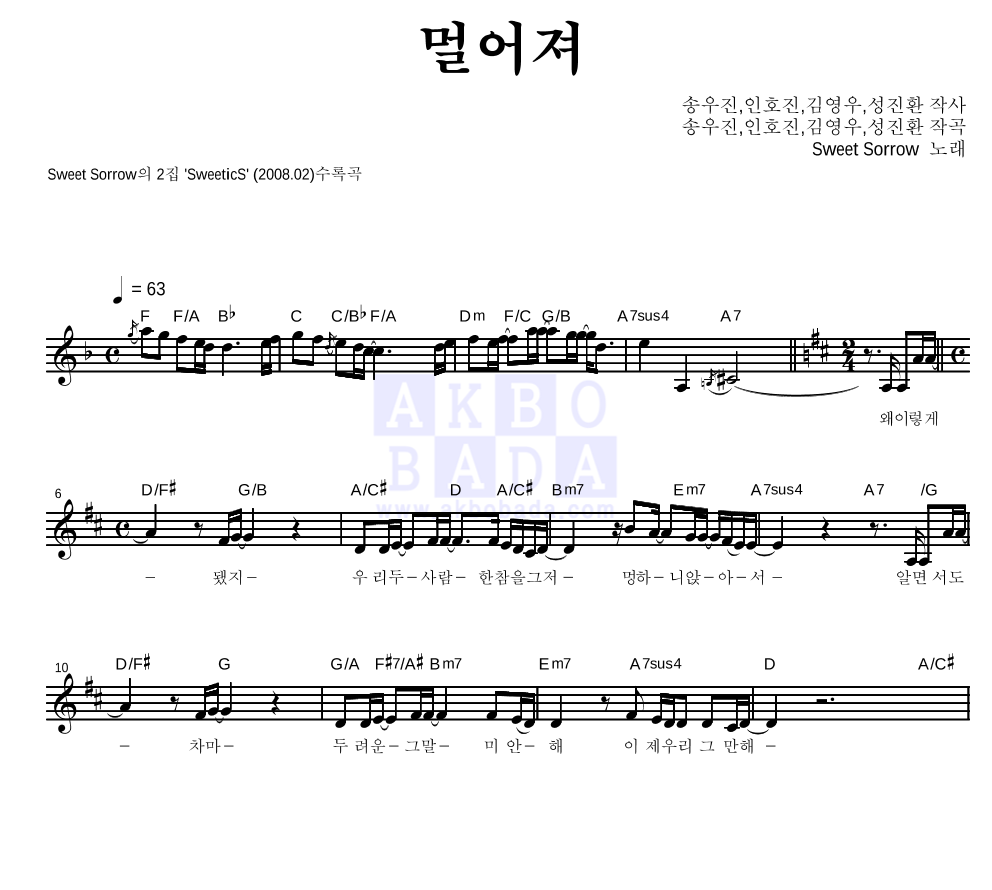 멀어져 멜로디 악보 미리보기