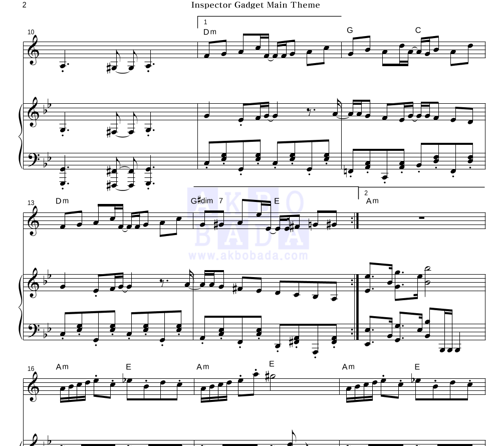 Inspector Gadget Main Theme 클라리넷&피아노 악보 미리보기