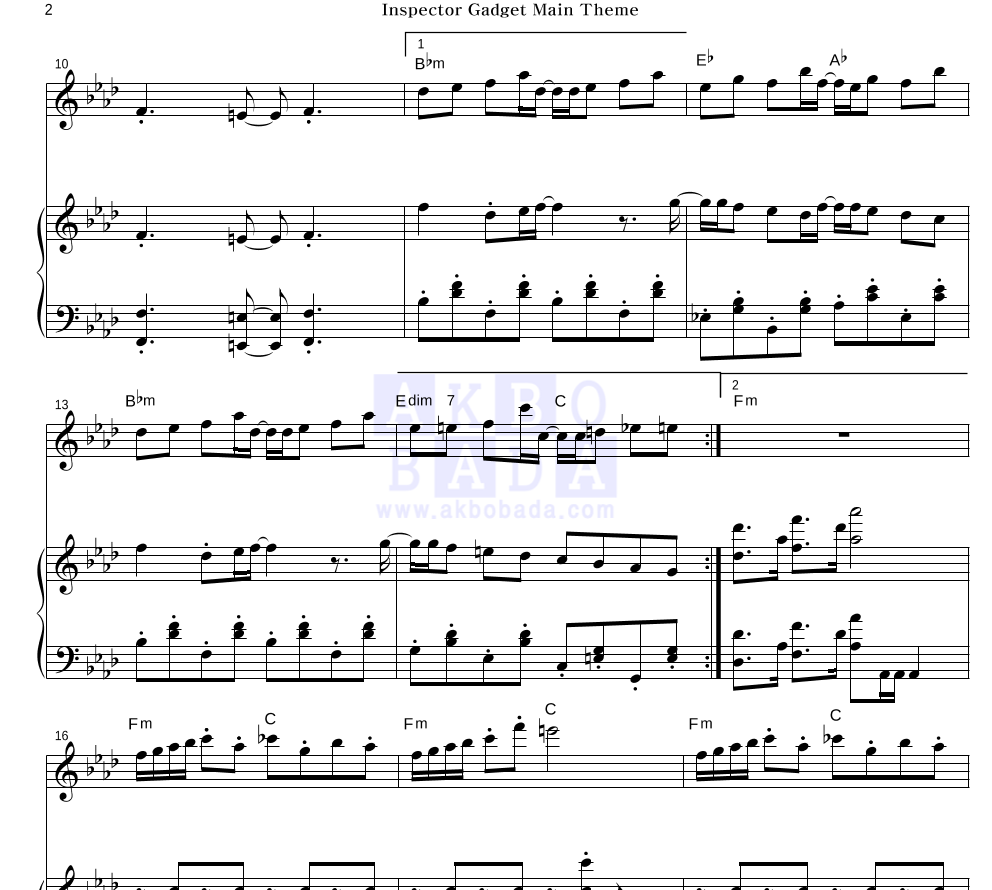 Inspector Gadget Main Theme 플룻&피아노 악보 미리보기