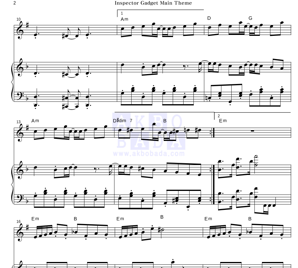 Inspector Gadget Main Theme Bb색소폰&피아노 악보 미리보기