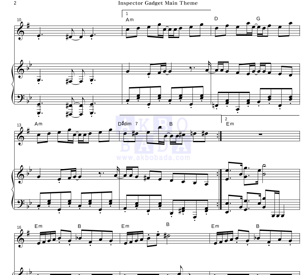 Inspector Gadget Main Theme Eb색소폰&피아노 악보 미리보기