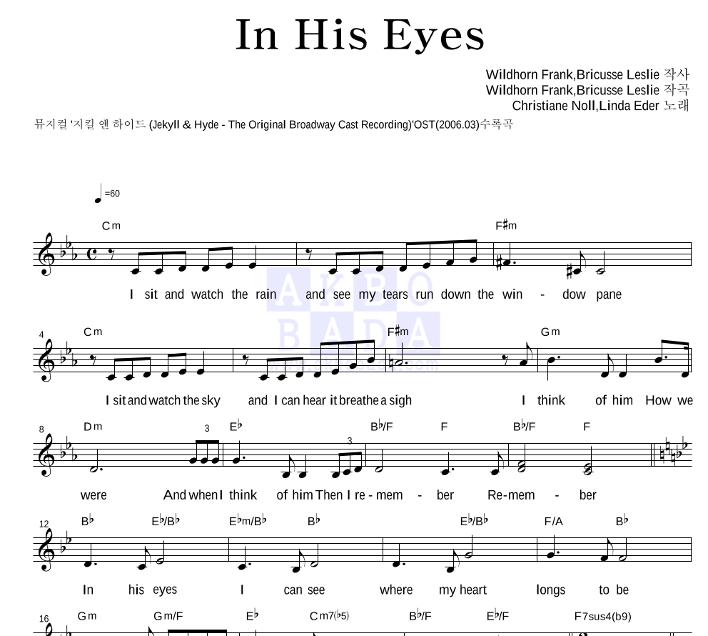 In His Eyes 멜로디 악보 미리보기