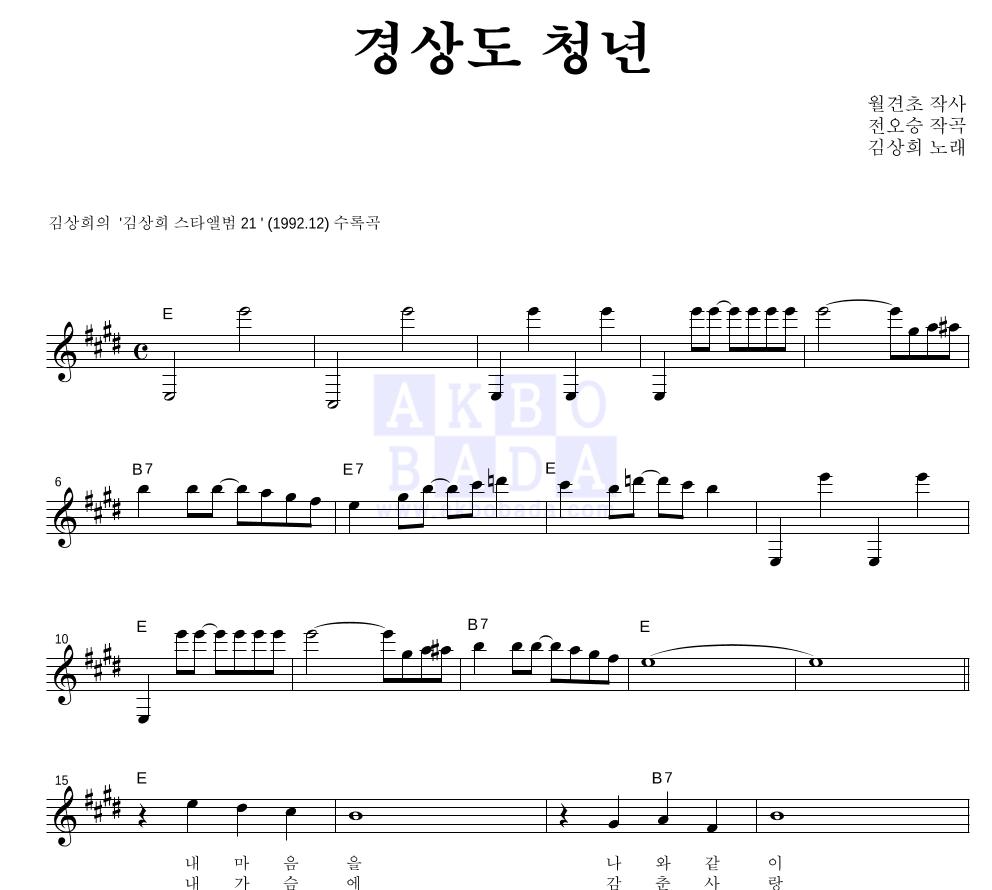 경상도 청년 멜로디 악보 미리보기