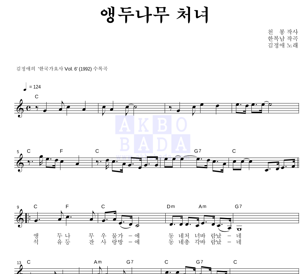 앵두나무 처녀 멜로디 악보 미리보기