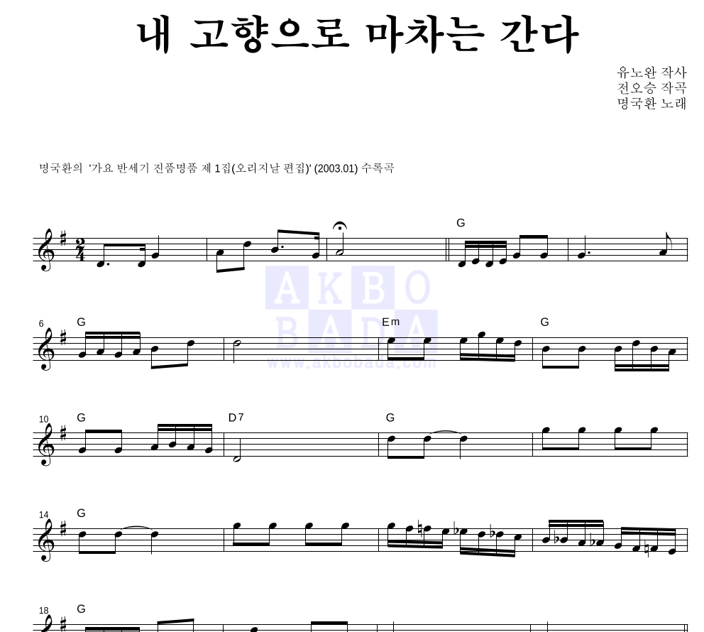 내 고향으로 마차는 간다 멜로디 악보 미리보기