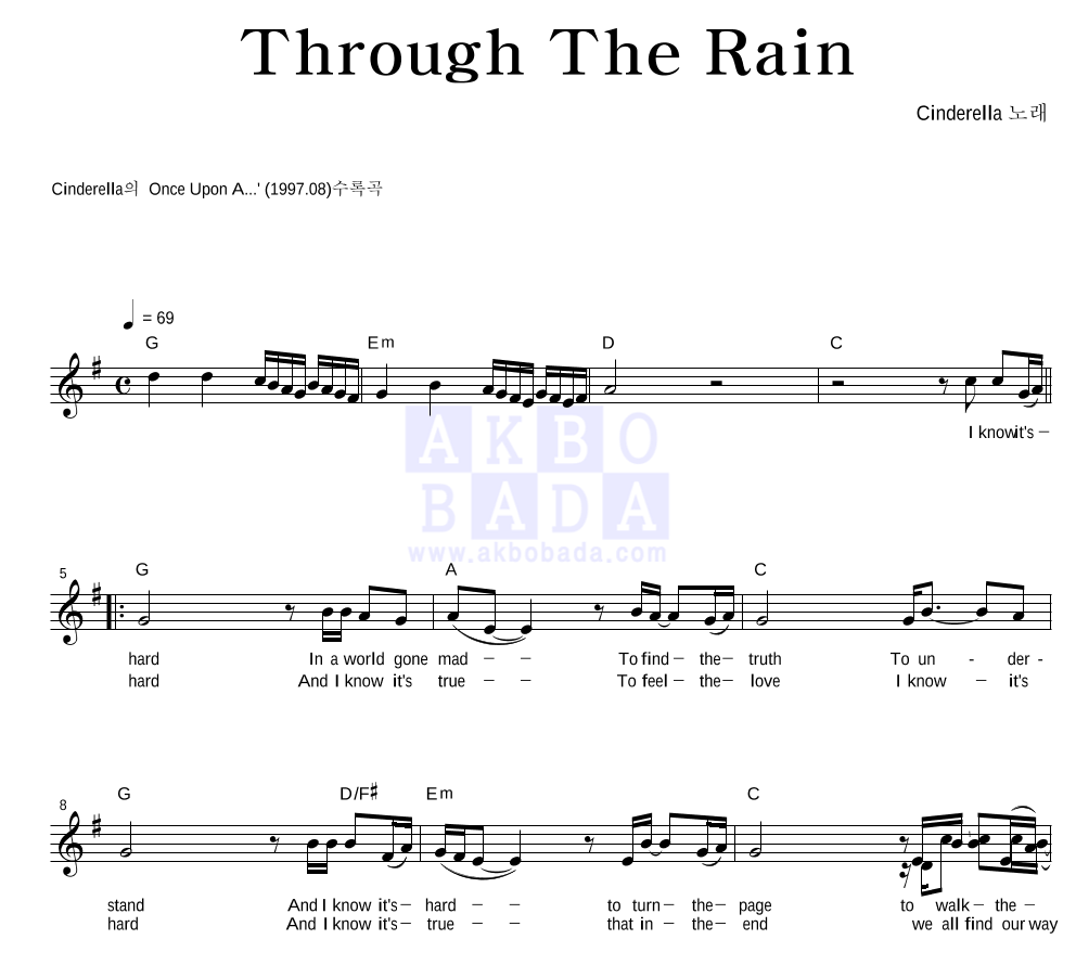 Through The Rain 멜로디 악보 미리보기