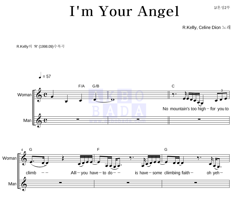I'm Your Angel 멜로디 악보 미리보기