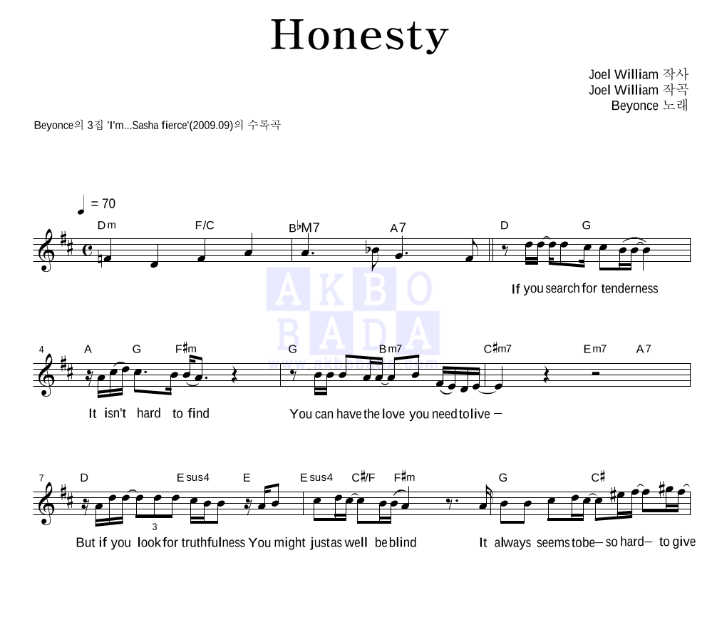 Beyonce Honesty MR : 악보바다