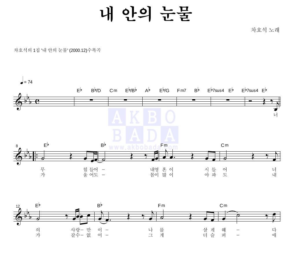 내 안의 눈물 멜로디 악보 미리보기