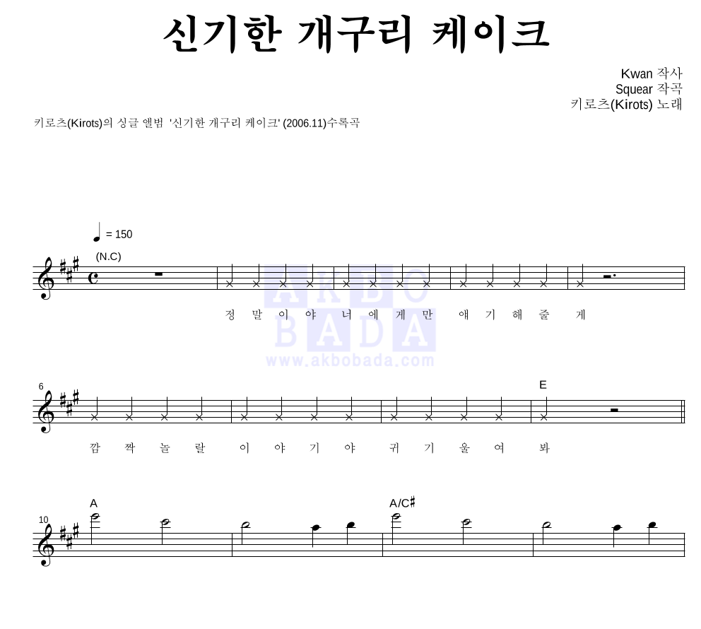신기한 개구리 케이크 멜로디 악보 미리보기