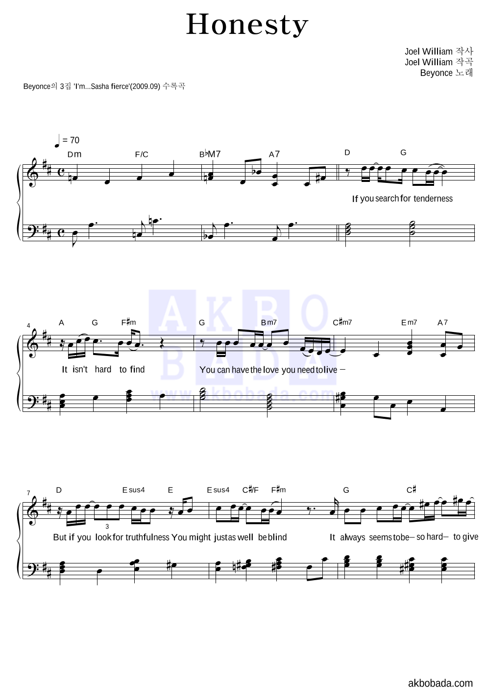 Beyonce Honesty MR : 악보바다