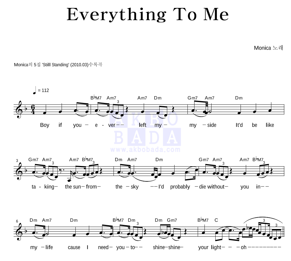 Everything To Me 멜로디 악보 미리보기