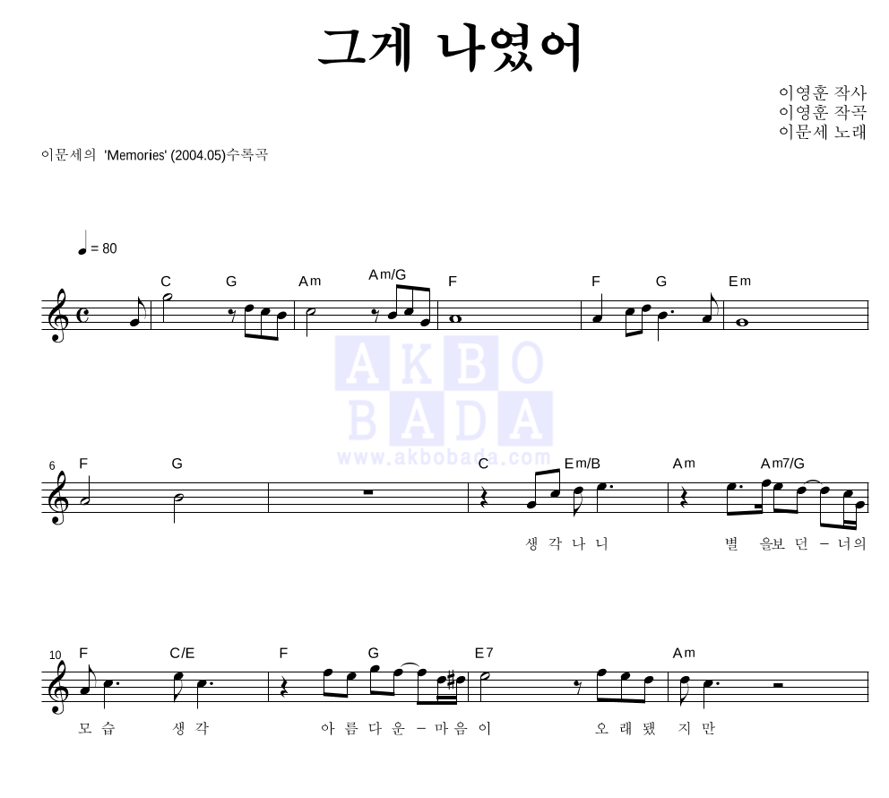 그게 나였어 멜로디 악보 미리보기