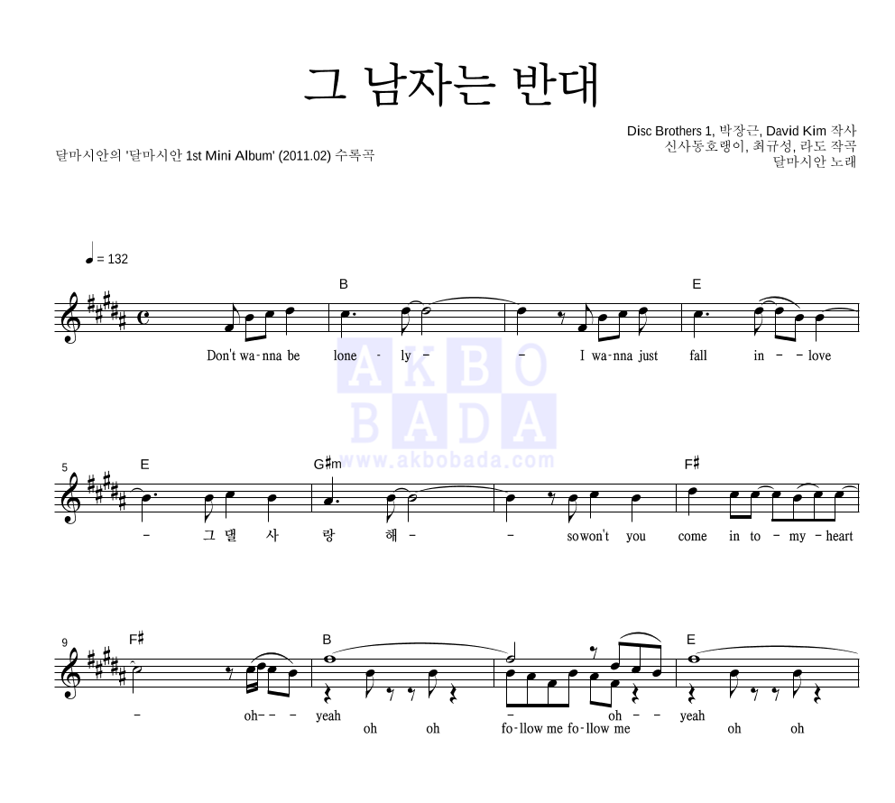 그 남자는 반대 멜로디 악보 미리보기