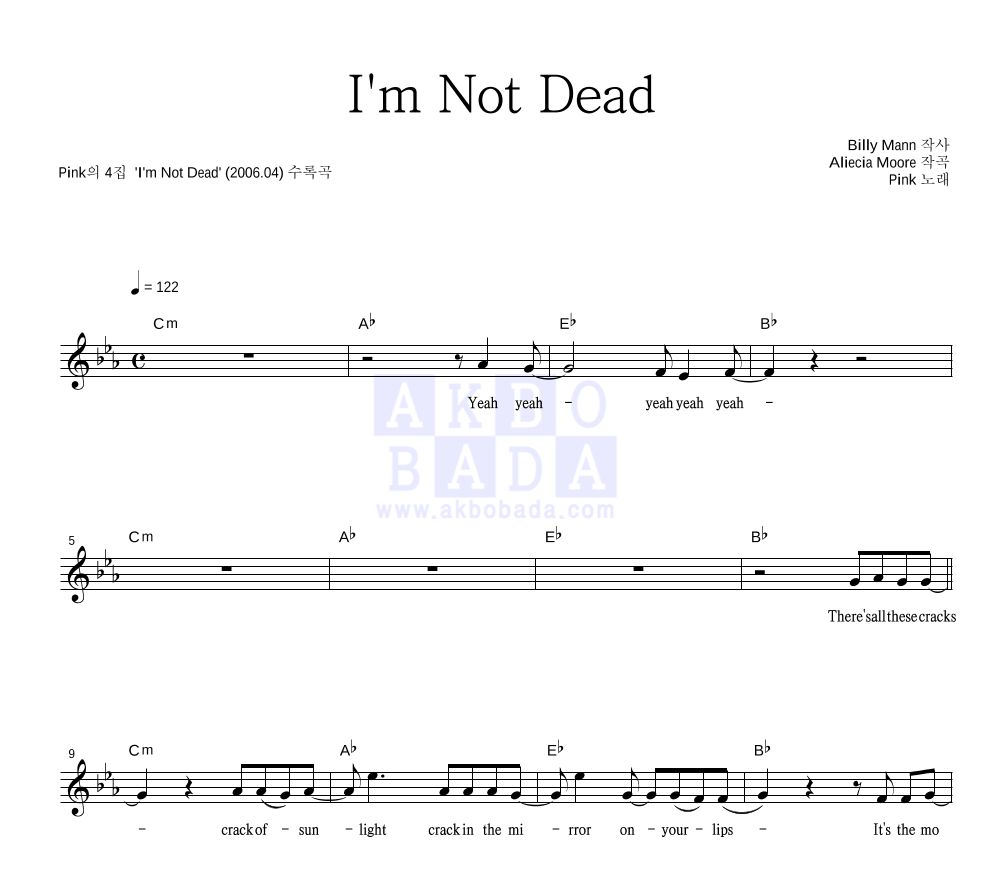 I'm Not Dead 멜로디 악보 미리보기