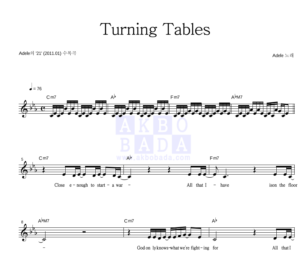 Turning Tables 멜로디 악보 미리보기
