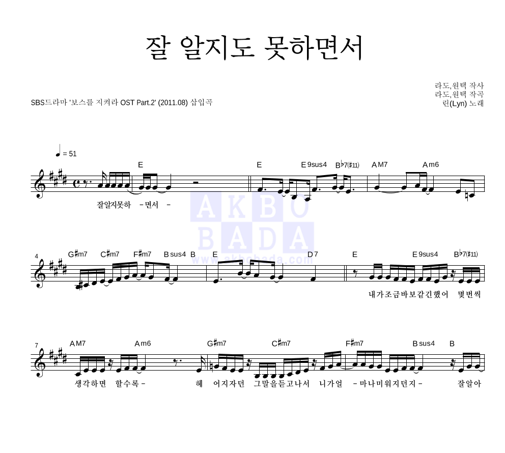 잘 알지도 못하면서 멜로디 악보 미리보기