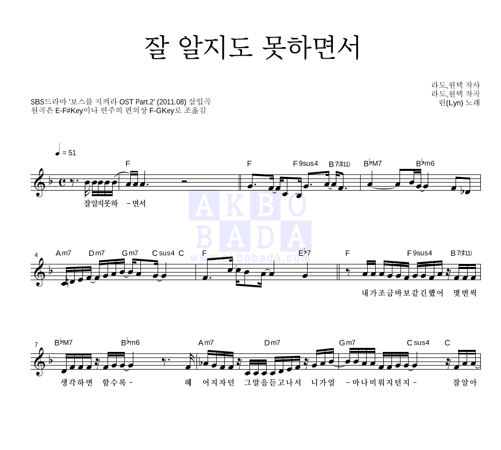 잘 알지도 못하면서 멜로디 악보 미리보기