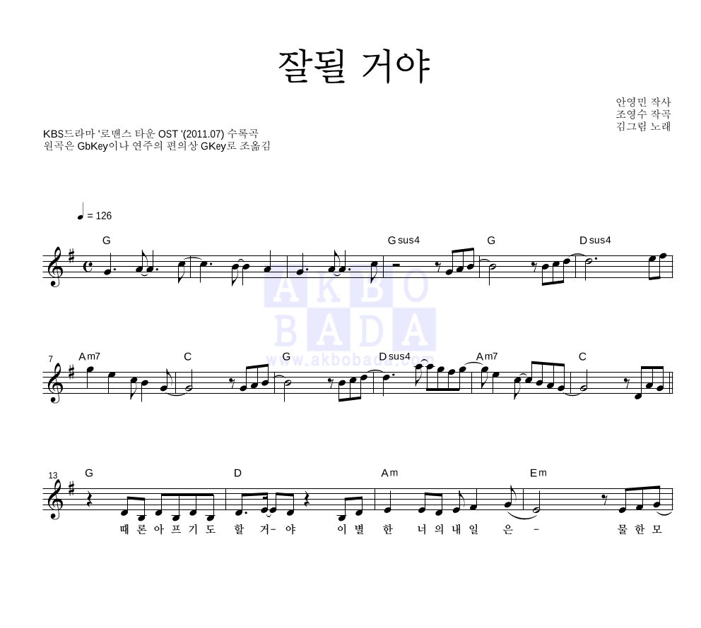 잘될 거야 멜로디 악보 미리보기