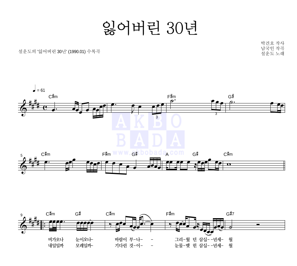 잃어버린 30년 멜로디 악보 미리보기