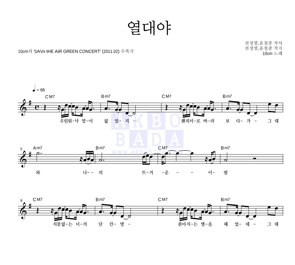 열대야 멜로디 악보 미리보기