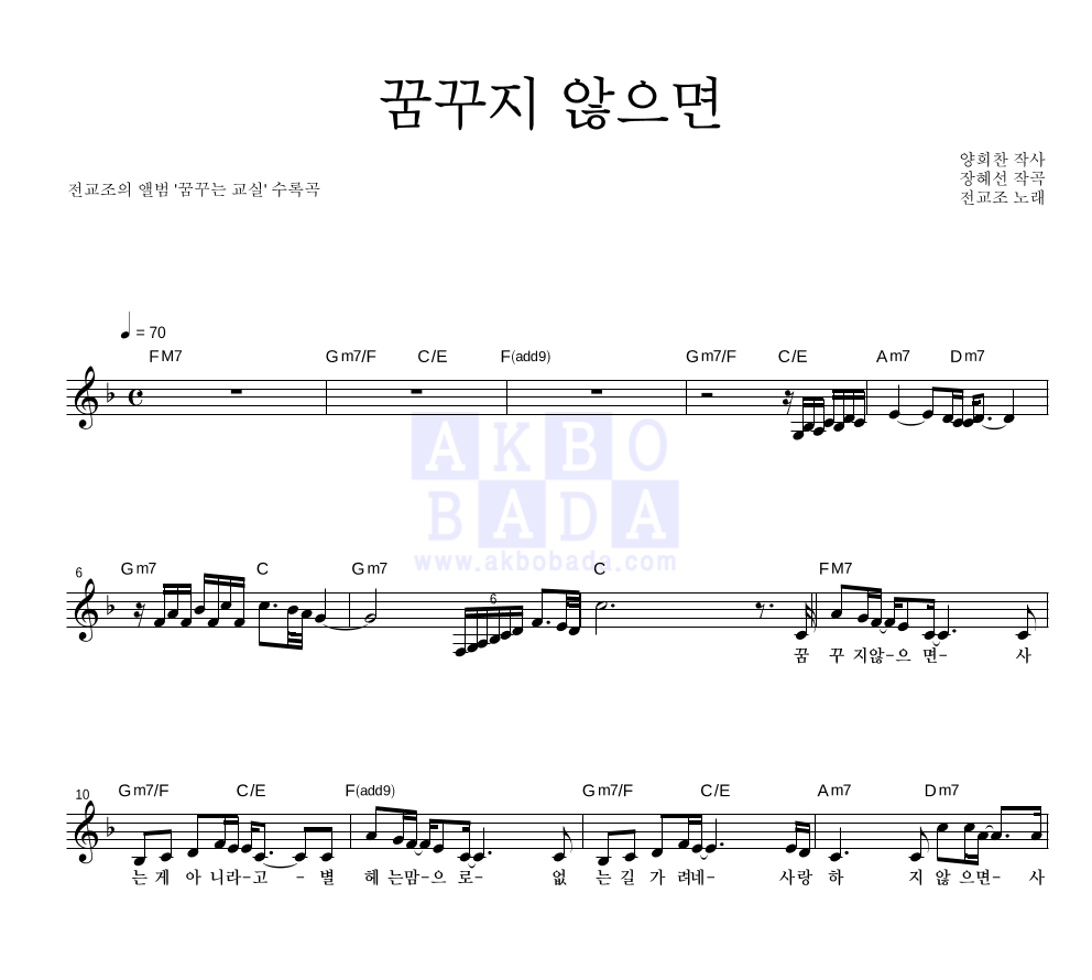 꿈꾸지 않으면 멜로디 악보 미리보기