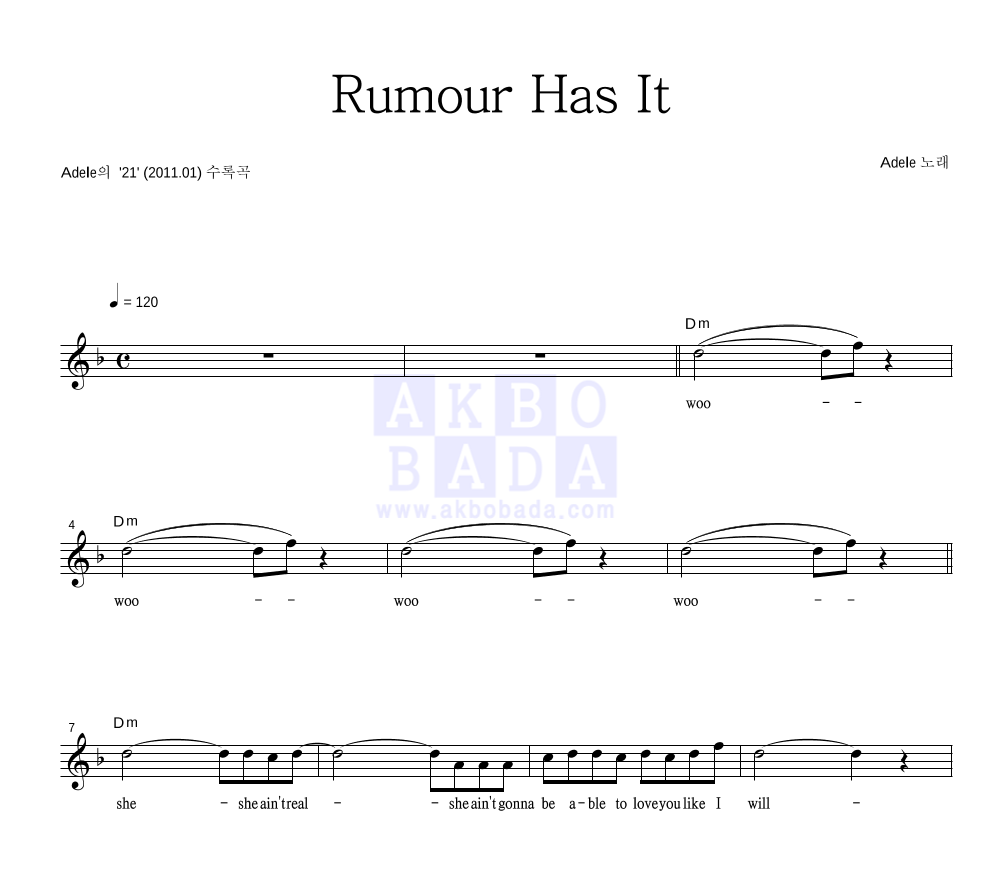 Rumour Has It 멜로디 악보 미리보기
