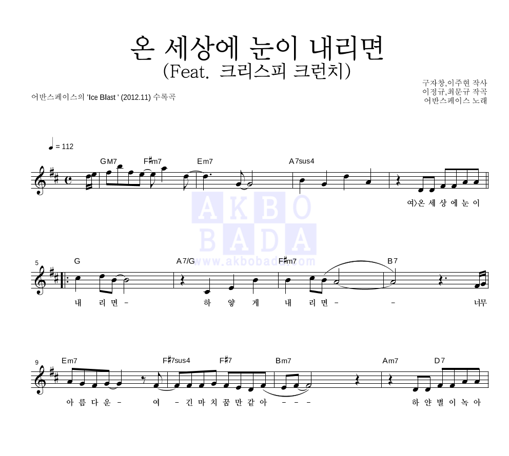 온 세상에 눈이 내리면 (Feat. 크리스피 크런치) 멜로디 악보 미리보기