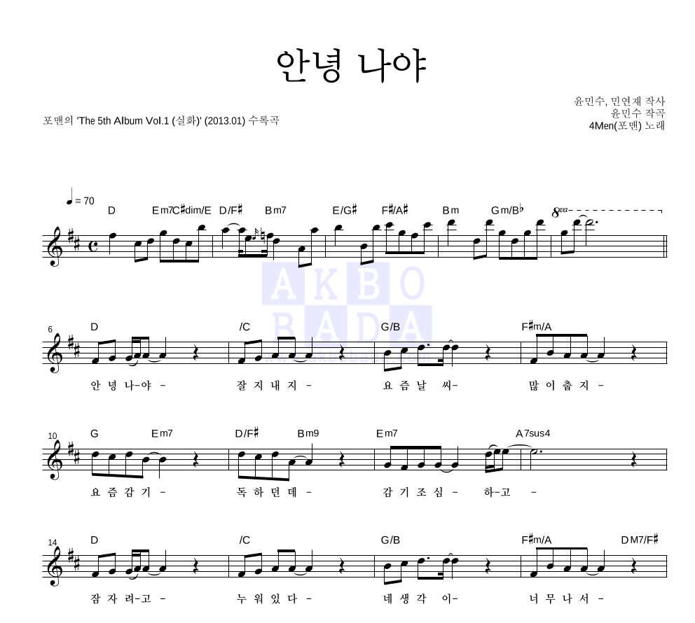 안녕 나야 멜로디 악보 미리보기